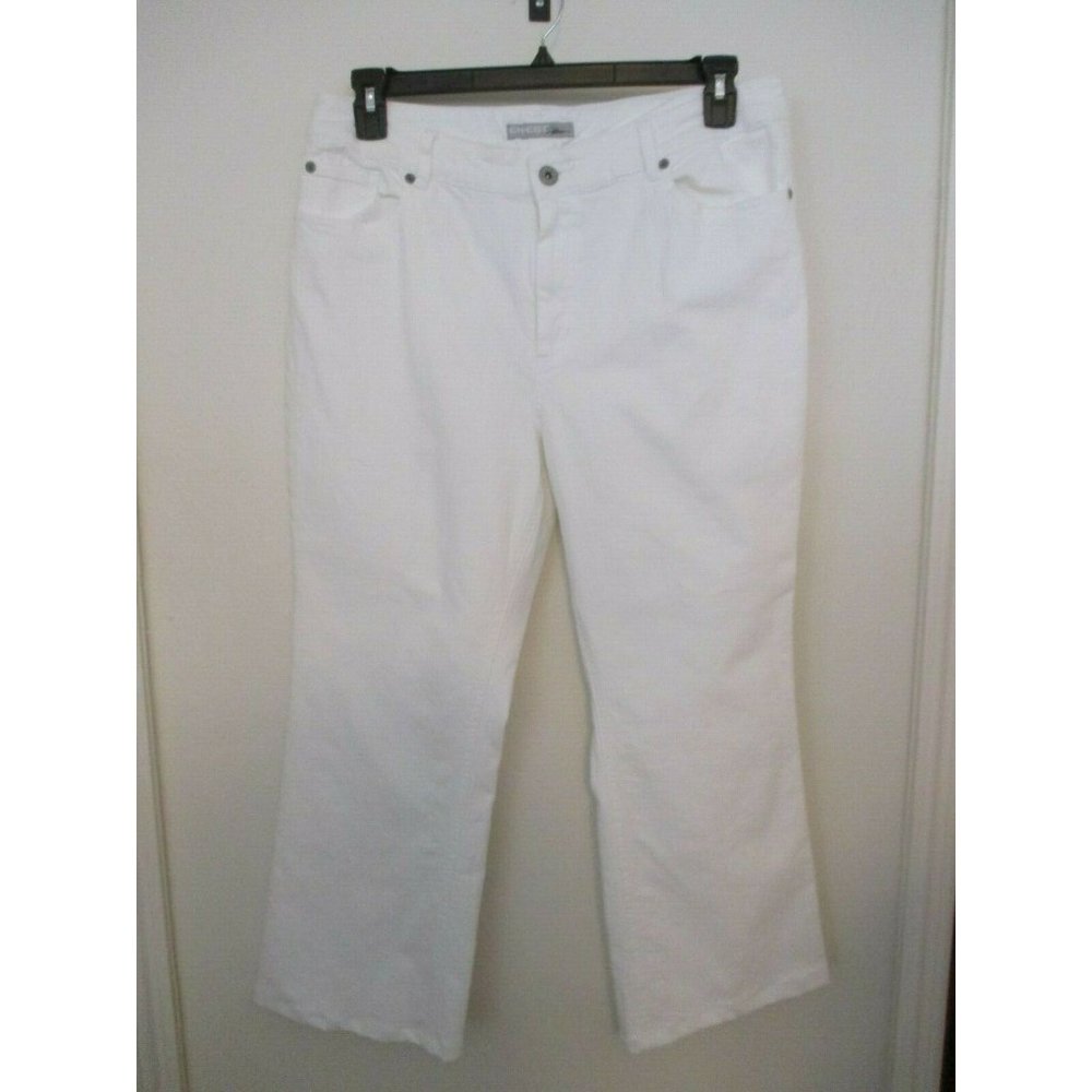 CHICO'S PLATINUM SIZE 3 WHITE COTTON BLEND DENIM JEANS SHORT INSEAM 36x25 EUC